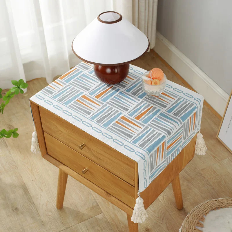 Yarn-Dyed Jacquard Tablecloth Tassel Decoration Nightstand Bucket Cabinet Machine Cover Cloth Multi-Function Dust Cloths
