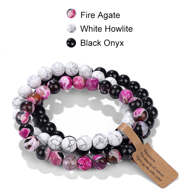Hemasa  Cat Eye Beaded Bracelets 3Pcs/Set Natural Stone Amethyst Beads Bracelets Multicolor Stretch Bangle Women Yoga Wrist Jewelry