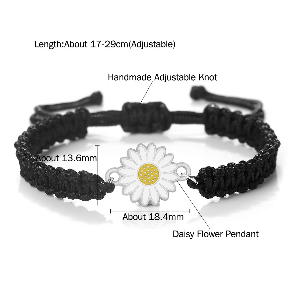 Lucky Knot Daisy Flower Bracelets For Woman Girls Braided Adjustable Black Red Rope Bangles Vintage Men Hand String Jewelry Gift