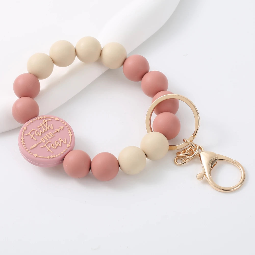 Fashion Bracelet Keychain Colorful Silicone Beaded Keyring Women Girl Car Bag Key Accessory Pendant Valentine's Day Jewelry Gift