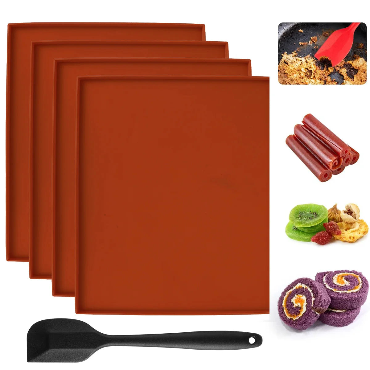 4pcs Silicone Dehydrator Mats with Edge Non-stick Dehydrator Sheets Multifunctional Dehydrator Trays with Silicone Scraper