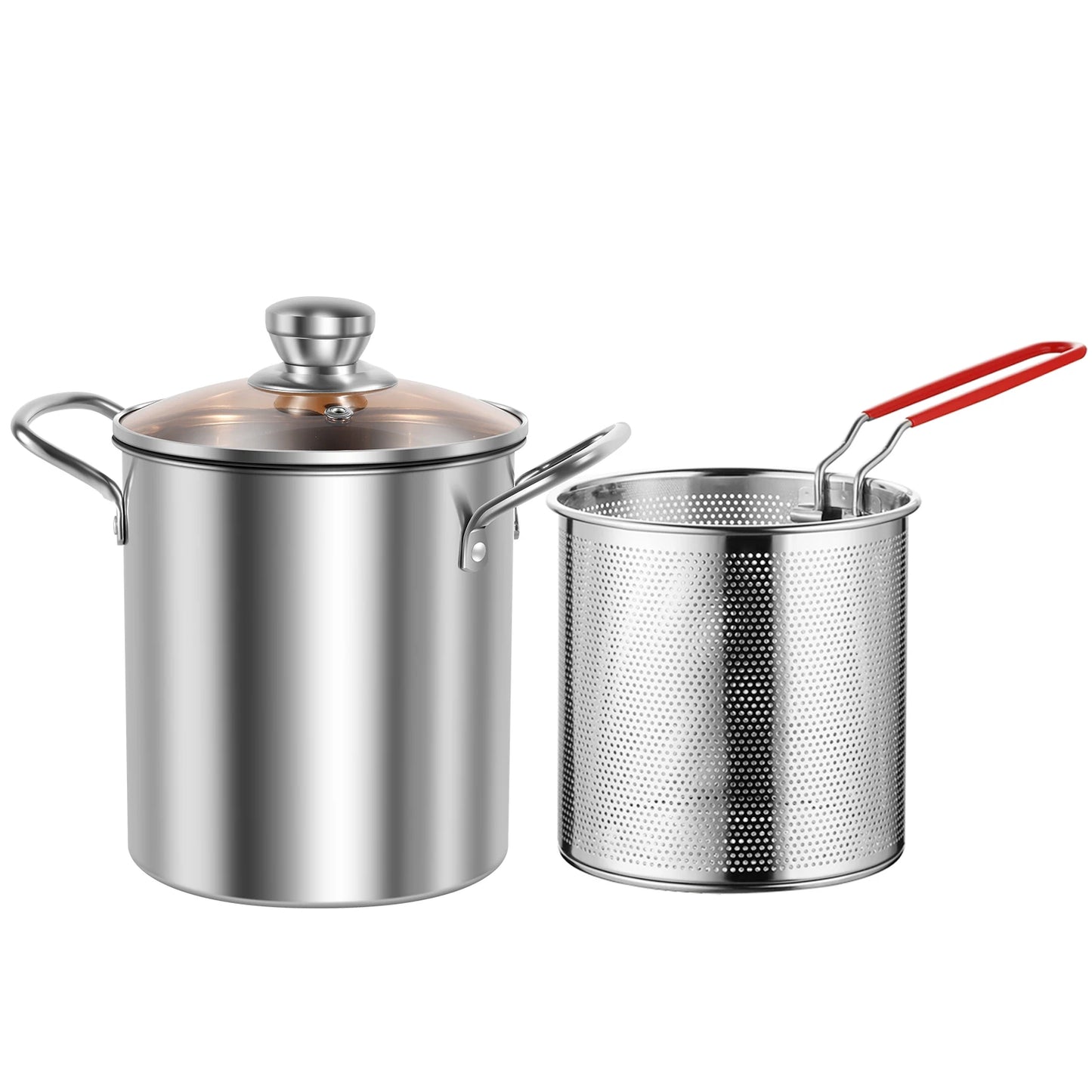 Deep Fryer Pot 304 Stainless Steel Fry Pot with Basket and Lid Food Grade Deep Fryer Multifunctional Deep Frying Pot for Frying