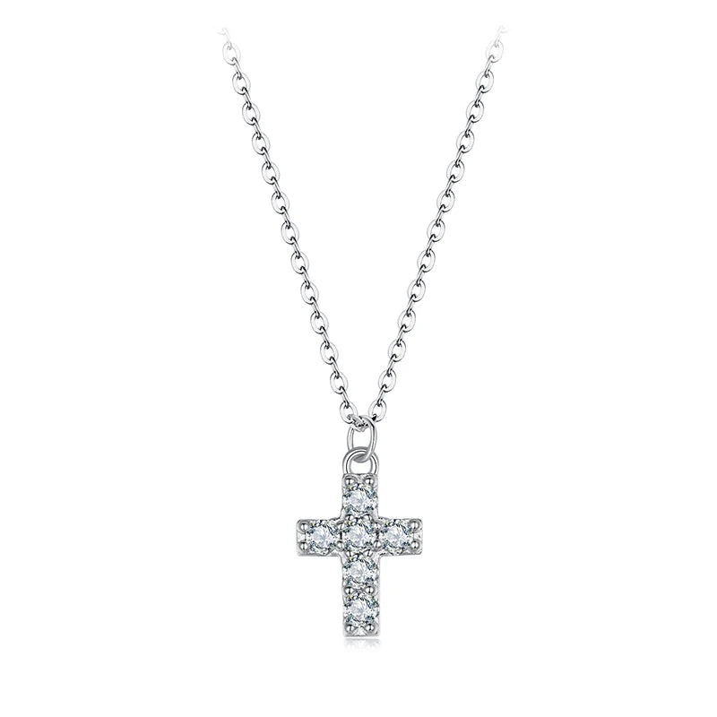 BAMOER White Gold Plated Moissanite Cross Necklace for Women, 925 Sterling Silver Small Religious Faith Cross Necklace Xmas Gift