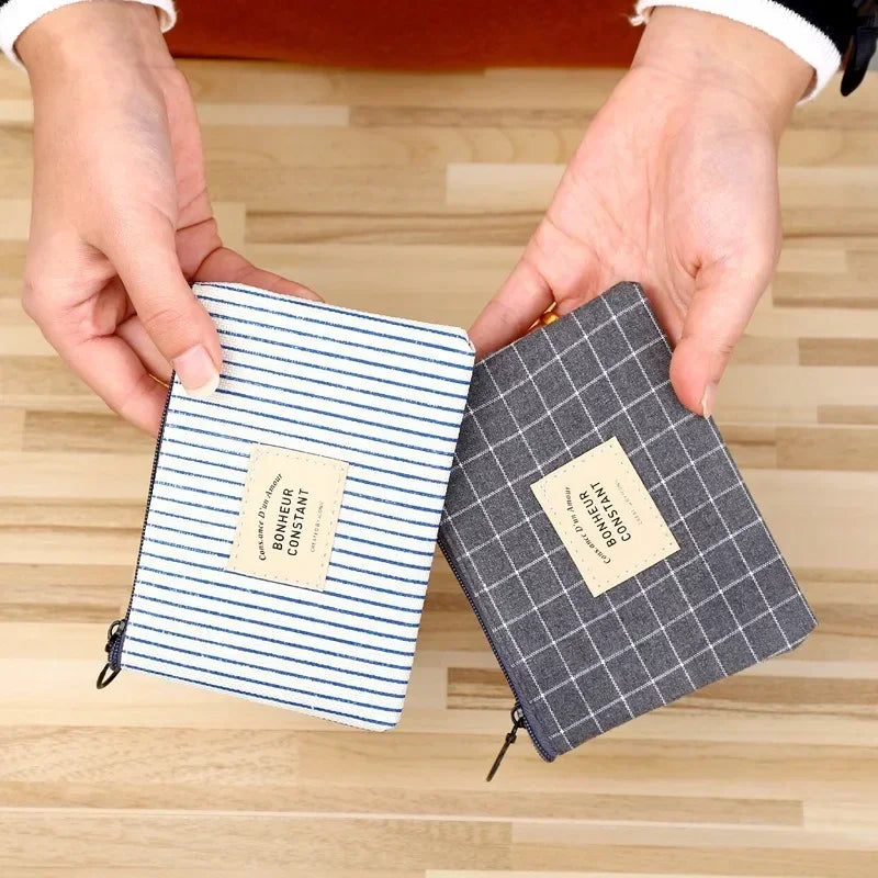 Fabric Coin Wallet Storage Bag Student Portable Coin Bag Mini Striped Small Square Bag Zipper Canvas Small Purse