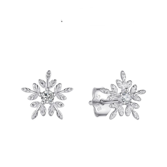 Tejesa Real 925 Sterling Silver White Snowflake Stud Earrings Cubic Zirconia Jewelry For Women
