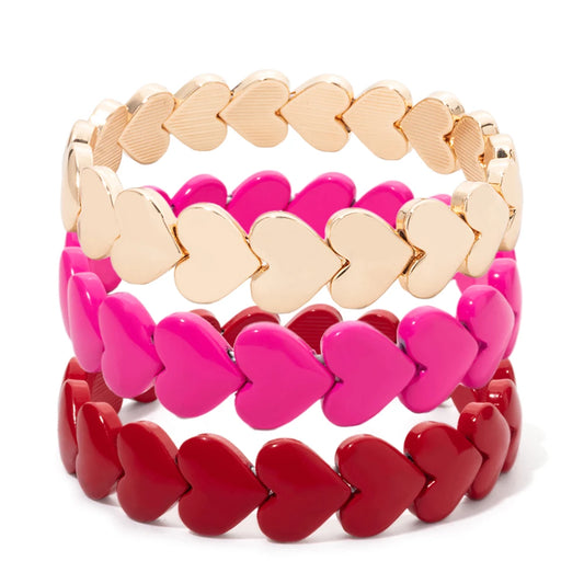 2024 New Arrival Enamel Heart Bead Bracelet Gold Color Elastic Bangle Set for Women Love Romantic Couple Jewelry Accessories