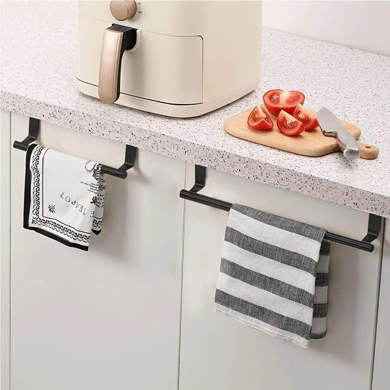Hemasa Towel Rod Steel Metal Wire Over Cabinet Towel Rack Storage Organizer Bathroom Door Hanging Towel Rack Punch-free Rag Hanger