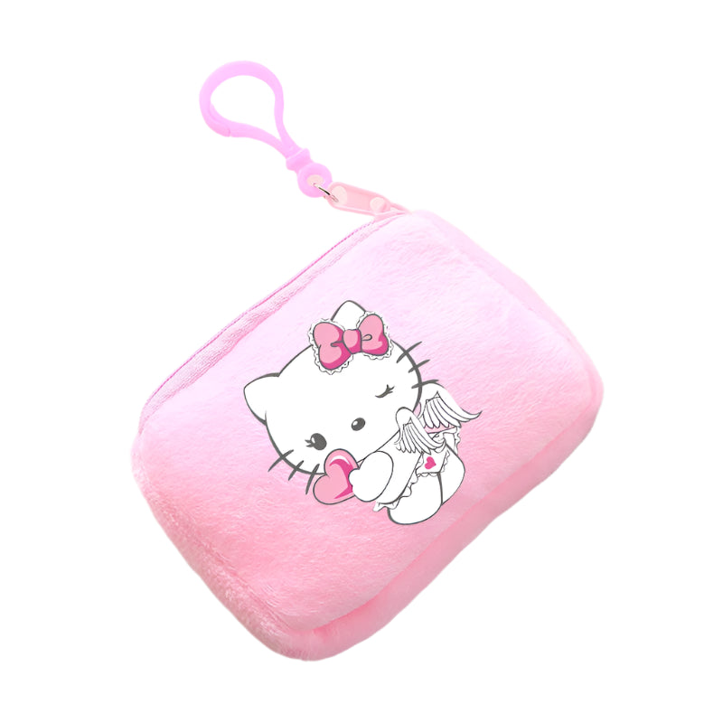 Hemasa  Hello Kitty Mini Plush Coin Purse  / Pink Canvas Square Storage Bag Key Case Handbag Kids Girls Birthday Gifts