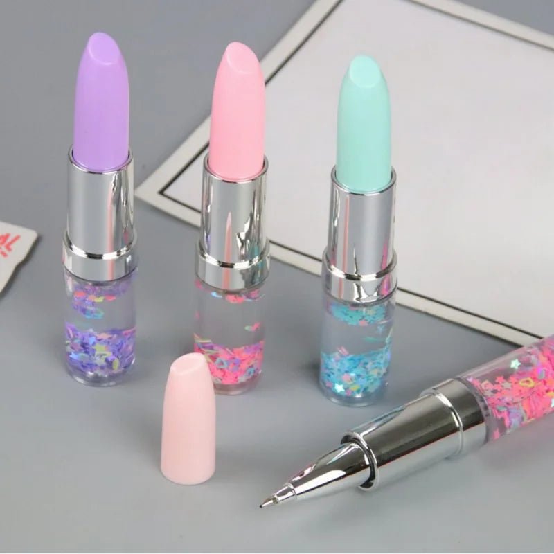 Novelty Lipstick Ballpoint Pen Portable Signature Promotional Pens Small Fresh 0.5mm Black Ink School Office Supplies Girl Gift