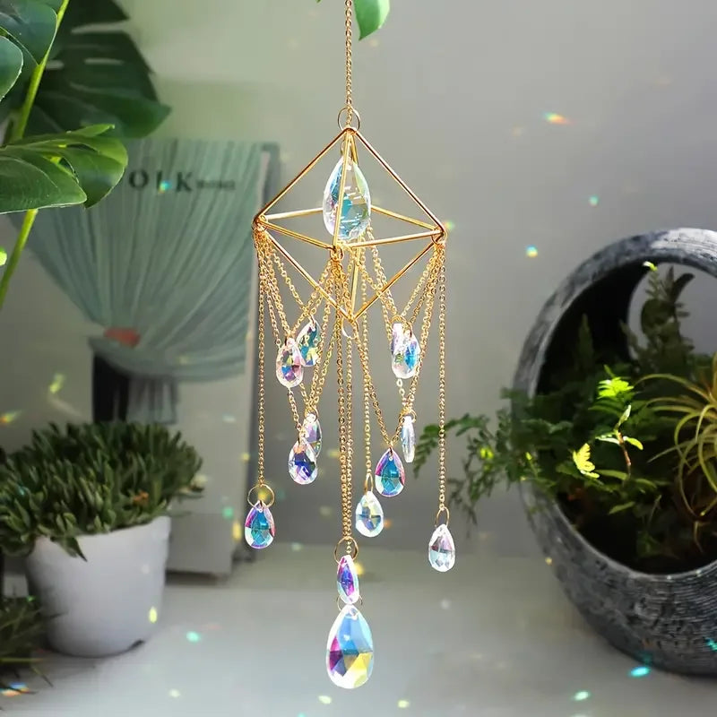 1pc garden metal crystal star moon sun catcher window hanging decoration, bedroom wind chimes hanging decoration wall deco