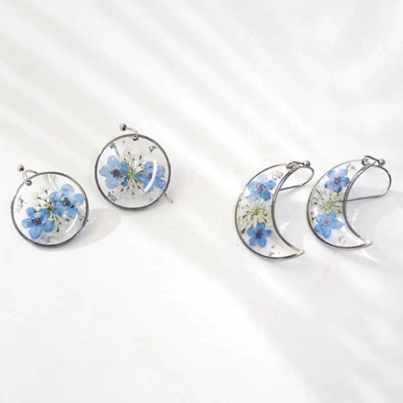 Unique Forget-me-not Real Flower Earring Epoxy Resin Natural Blue Flower Earring Women Elegant Floral Earring Statement Jewelry