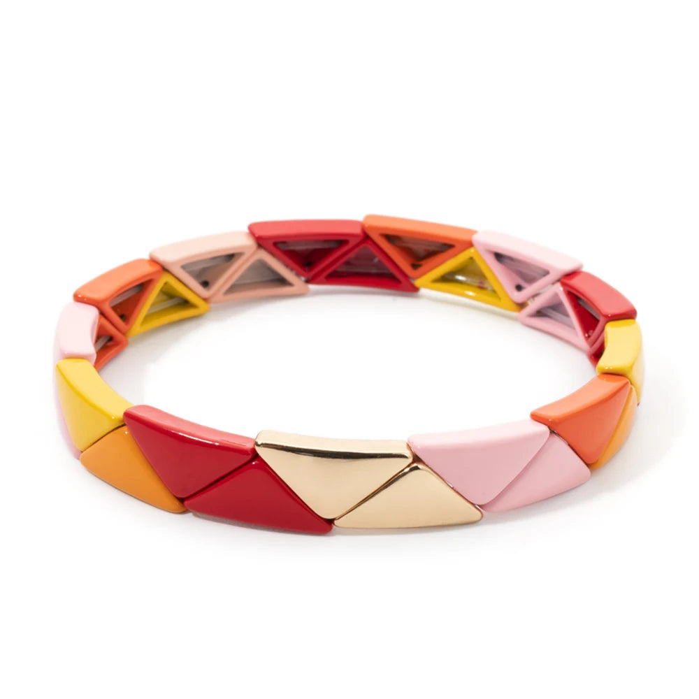 Tejesa 6.5x13mm Colorful  Triangle Enamel Elastic Beads Bracelets For Women/Girls