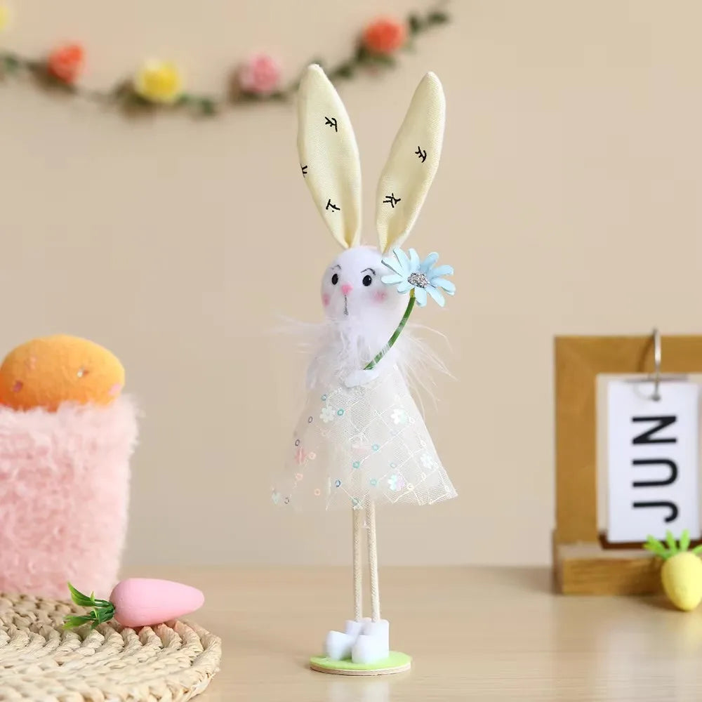 New Plush Flower Fairy Bunny Rabbit Dolls Hanging Ornaments Pink White Yellow Green Kids Girls Gifts Easter Home Decor