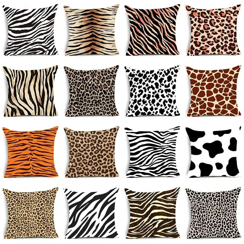 Hemasa  Animal Print Throw Pillow Case /Leopard Tiger Zebra Cow Snake Cushion Covers for Home Sofa Chair Decorative Pillowcases