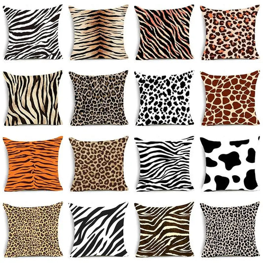 Hemasa  Animal Print Throw Pillow Case /Leopard Tiger Zebra Cow Snake Cushion Covers for Home Sofa Chair Decorative Pillowcases