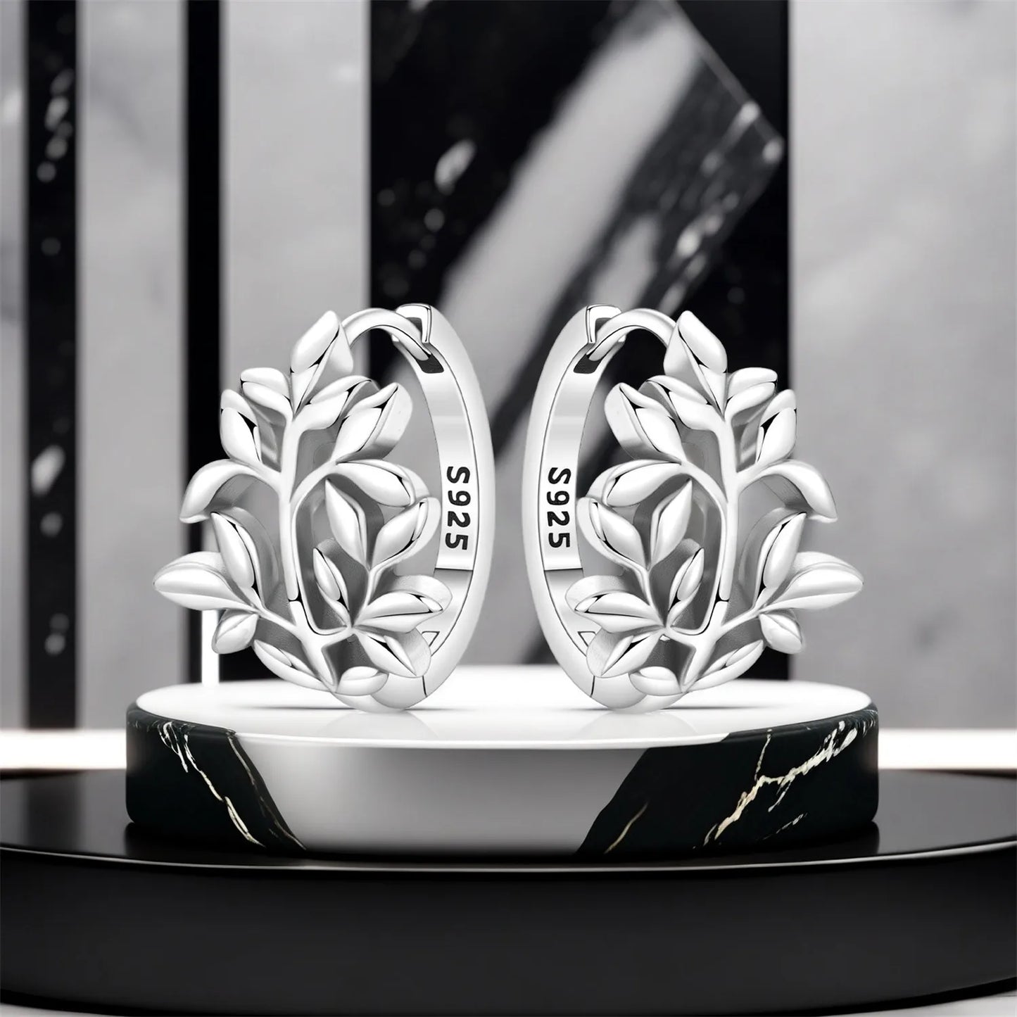 Hemasa 925 Sterling Silver Minimally Designed Leaves Earrings Women Hoop Earring Anniversary Jewelry Trendy Gifts