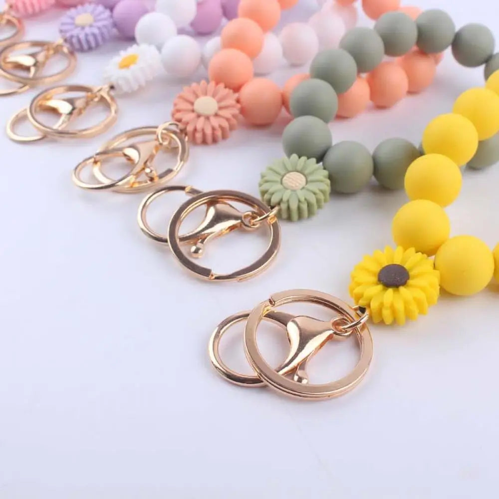 Hemasa Silicone Beads with Daisy  Flower  Keychain /Wristlet Keyring For Women /Girl Bag Car Key Chain