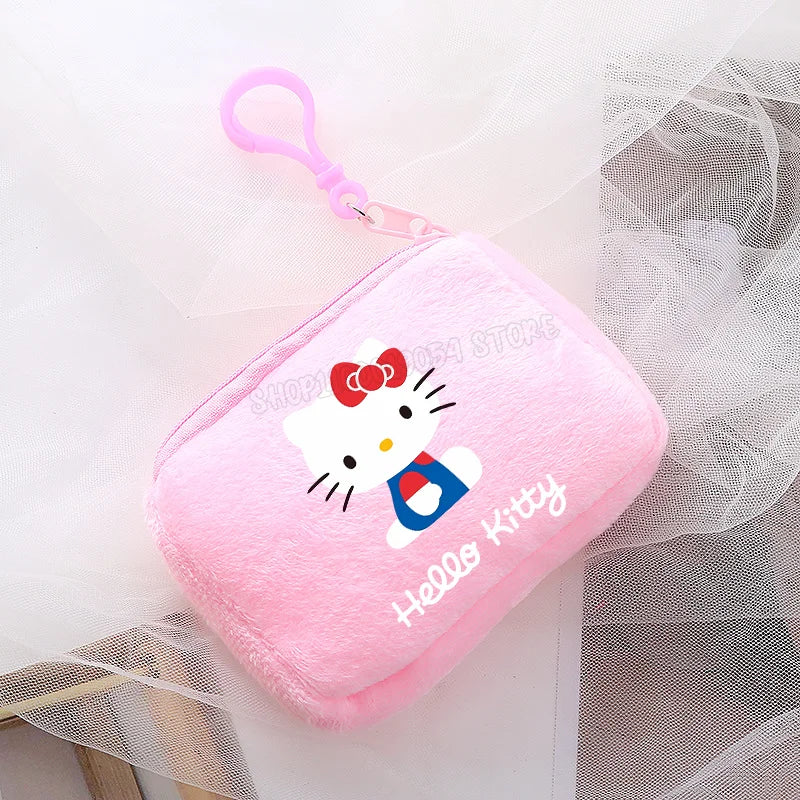 Hemasa  Hello Kitty Mini Plush Coin Purse  / Pink Canvas Square Storage Bag Key Case Handbag Kids Girls Birthday Gifts