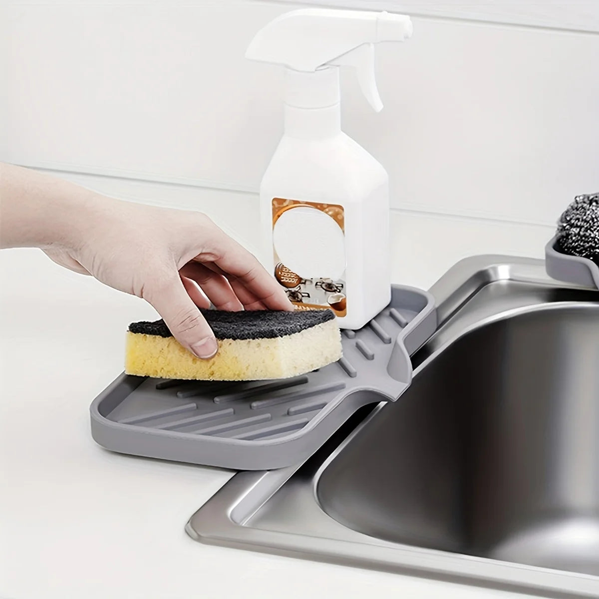 Hemasa Sink Silicone Tray With Drain Soap Sponge Storage Holder  /Sink Scrubber Brush Soap Storage Rack Kitchen Organizer