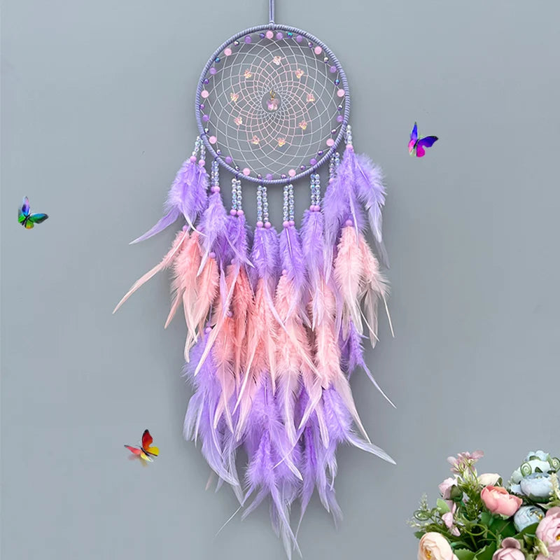 Hemasa Dream Catcher Hand-woven Colorful Feathers Wind Chimes Wall Hangings For Living Room Bedroom Creative Birthday Festival Gifts
