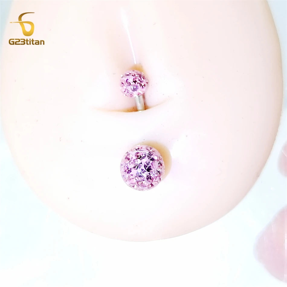 G23titan Waterproof Disco Clay Ball Belly Button Ring 6-16mm Length 14G Titanium Body Piercing Navel Bar Women Summer Jewelry