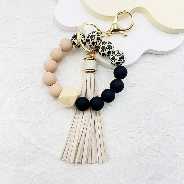 Hemasa Silicone Beads Keychain Bracelet with Tassels  for Women