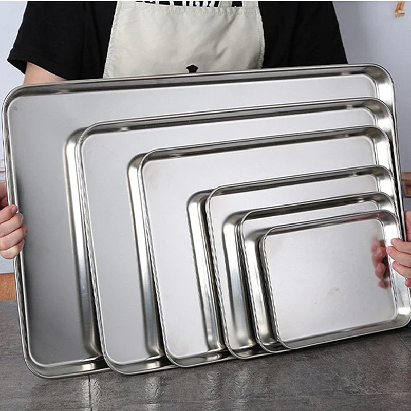 Tejesa Rectangle 316 Stainless Steel Tray Buffet Presentation Trays Metal Food Serving Plate Kitchen Organizer Trays kitchen organizer