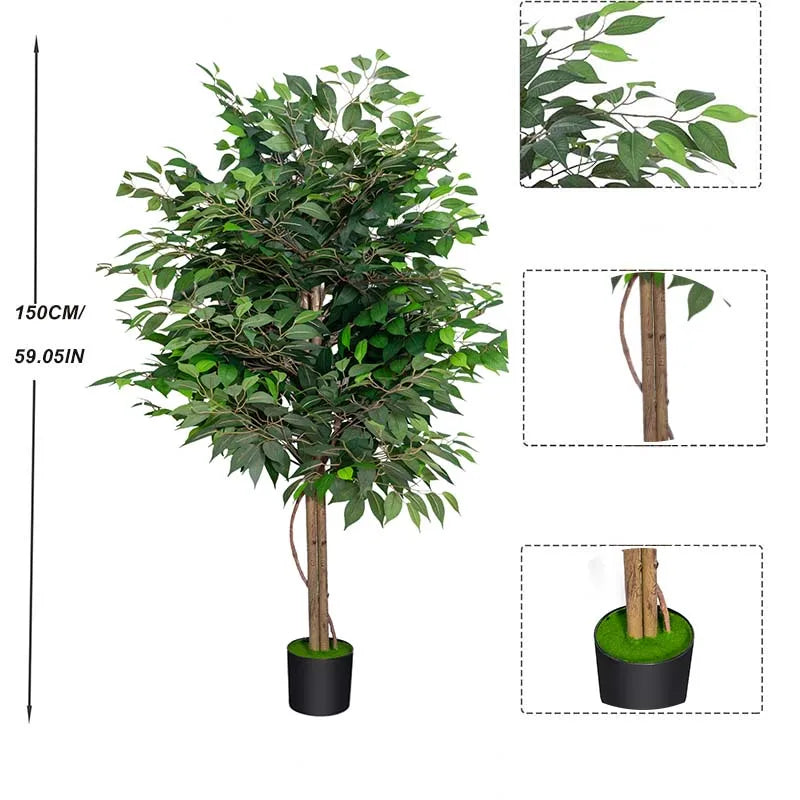 150CM Artificial Tree Artificial Banyan Tree Removable Fake Plant Potted Tree Artificial Ficus Tree For Christmas Room Decor