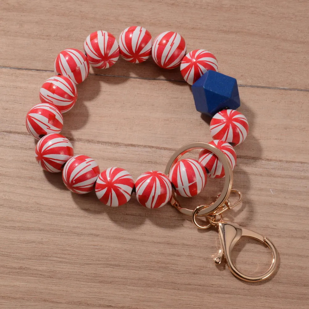 2024 New Fashion Ball Charm Bracelet Keychains for Women Girls Sports Bracelet Key Chain Wood Baseball Beads Wrist Keychain Gift