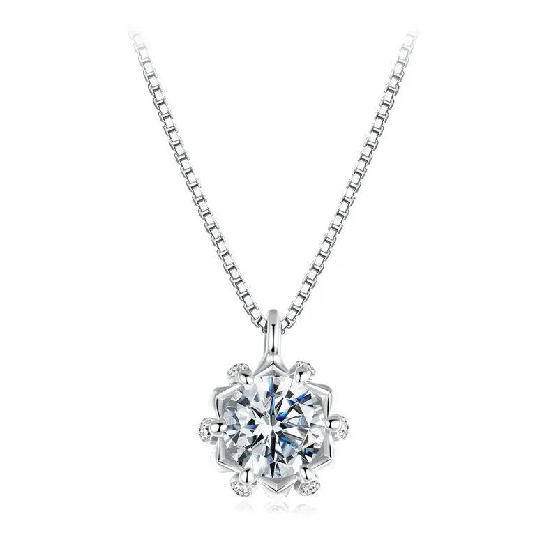 BAMOER 0.5CT Flower Buds Moissanite Necklace, 925 Sterling Silver Halo Pendant Necklace with Box Chain for Women Romantic Gift