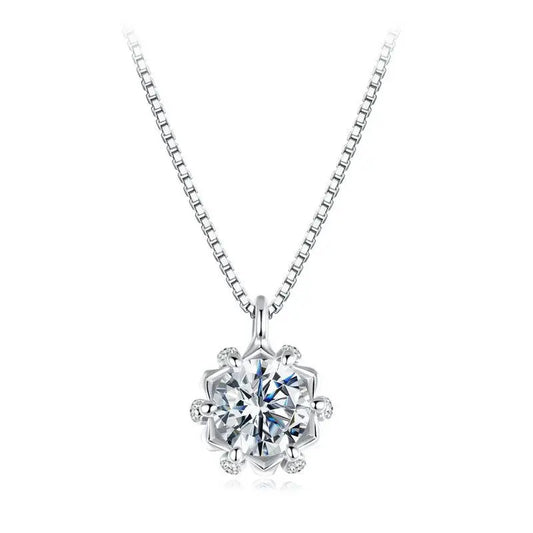 Tejesa 0.5CT Flower Buds Moissanite Necklace/ 925 Sterling Silver Halo Pendant Necklace with Box Chain for Women