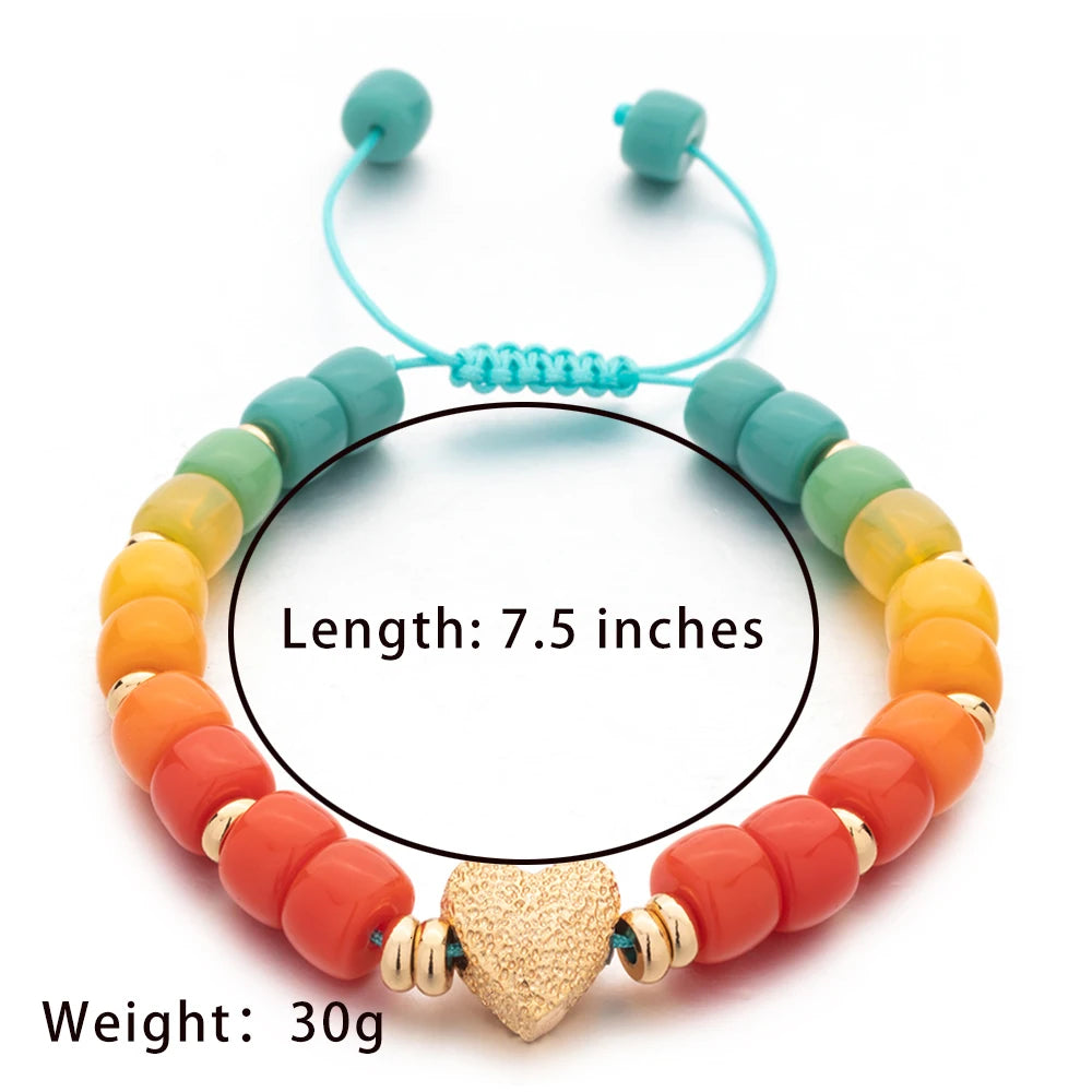 Tejesa Handmade  Colorful Glass Crystal Beads Braided Bracelets  with Heart Charms For Women