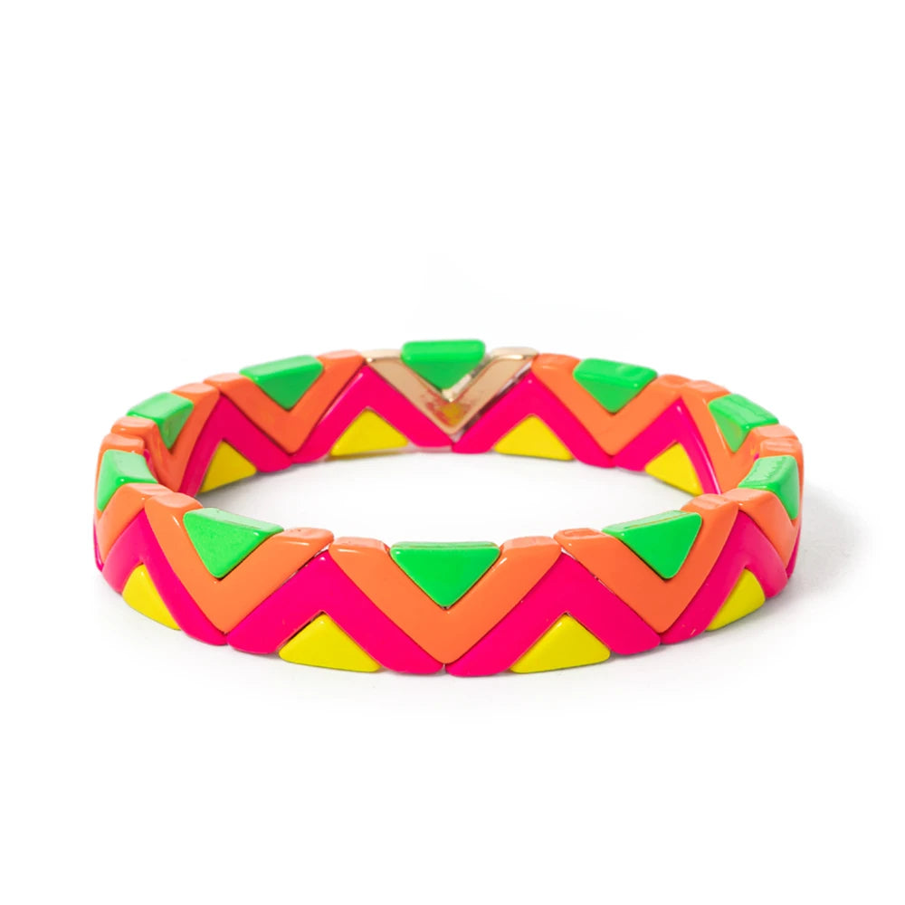 Tejesa Yellow Red Color  Enamel Tile Beads Bracelets For Women /Hand Jewelry Charms Beach Elastic Bangle For Party Luxury