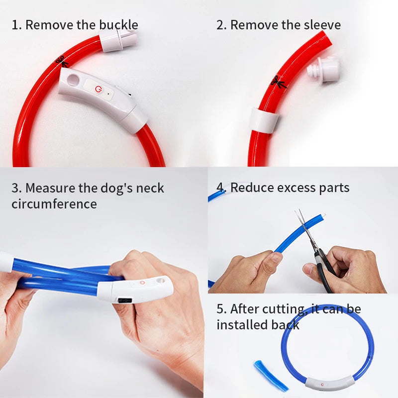 PVC LED Fiber Optic Dog Collar, USB Rechargeable Night Safety Light, Multi-Color, Available Pet Collar, 40 cm, 50 cm, 70cm, 1Pc
