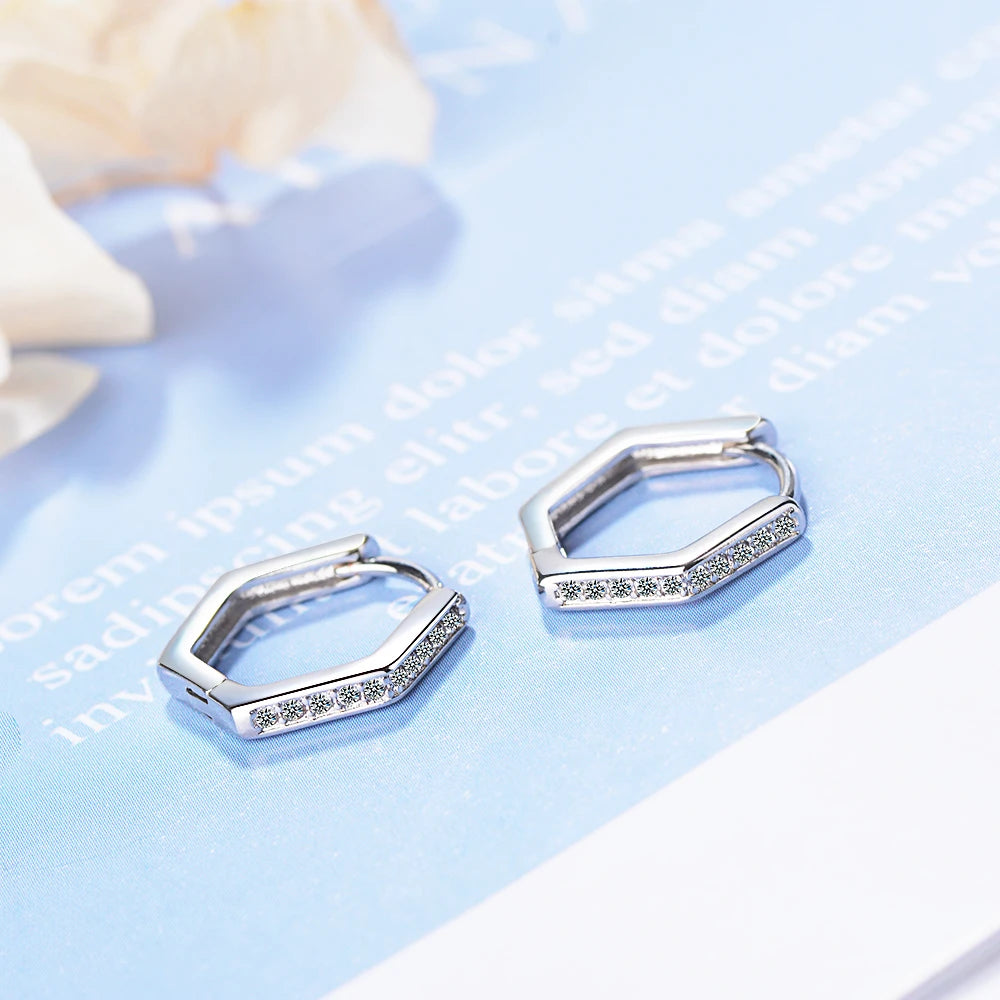 925 Sterling Silver Hexagonal Geometry Clip Earrings For Women Simple Earrings Sterling-silver-jewelry
