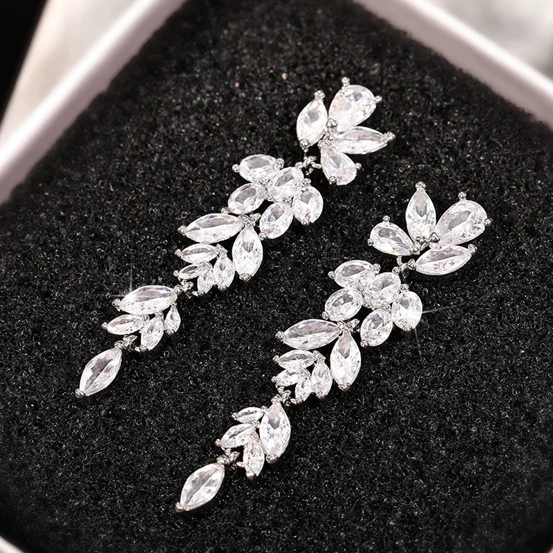 Hemasa Romantic Wedding Party Earrings with Bright Zirconia Pendant Ear rings