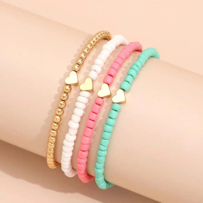 YWZIXLN Boho Engraved Multilayer Colorful Beads Chain Heart  Pendant Bracelet Accessories Best Gift For Women Wholesale B052