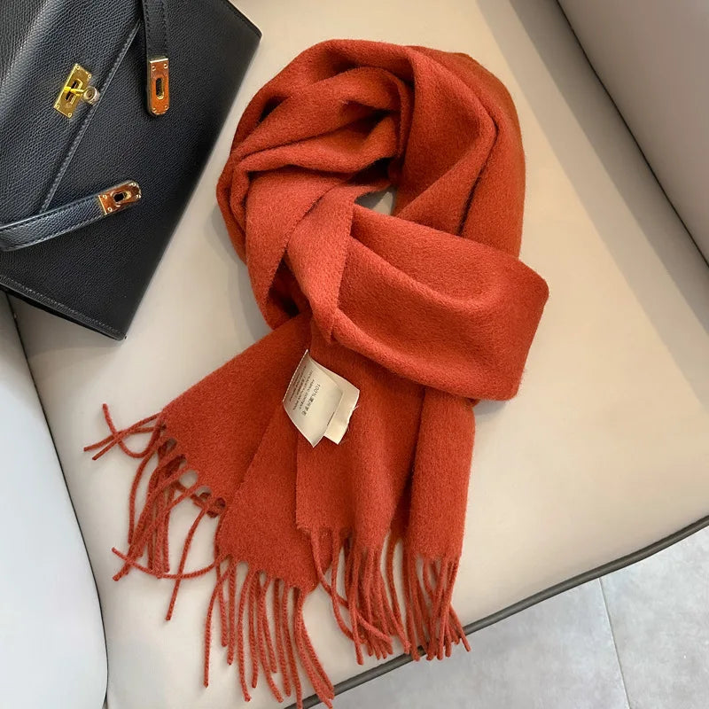 China Red Pure Wool Scarf Women's Autumn and Winter Warm Mother Scarf Light Luxury High-end Fringed Shawl