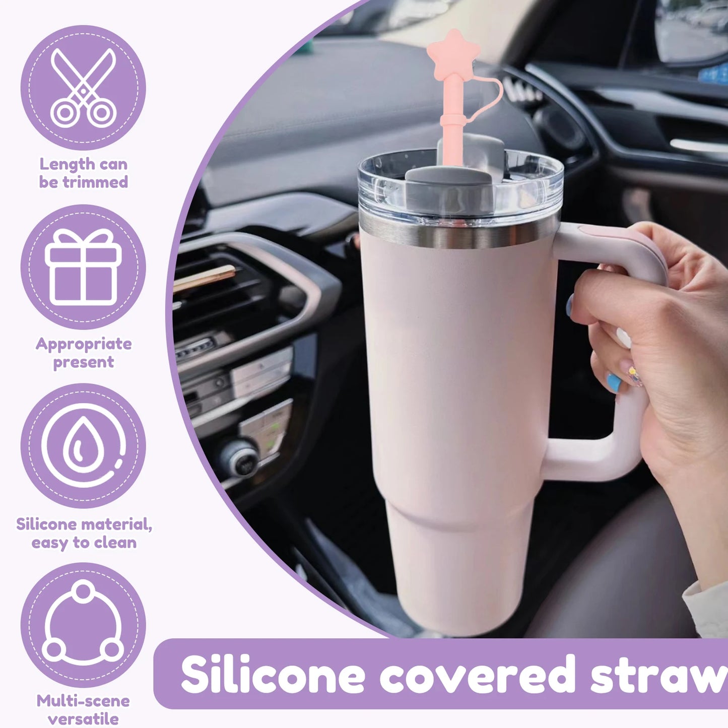 Tejesa 12Pcs Silicone Straws 12 Inch Soft Straw with Cover Reusable Cup Straw for Children Drinking Water Drinks Juice Smoothies Straws