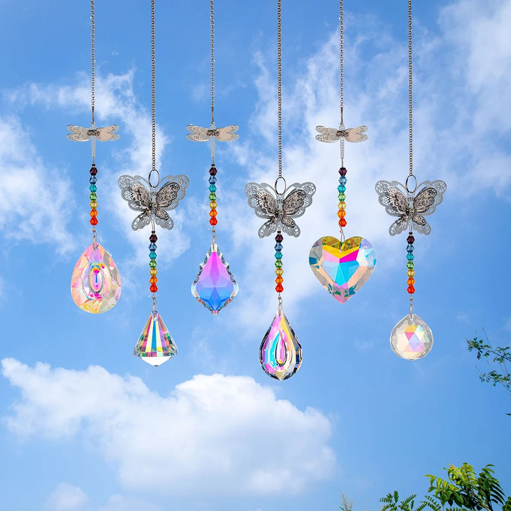 6 Crystal Suncatcher Butterfly Prism Pendant Rainbow Machine Window Hanging Decor
