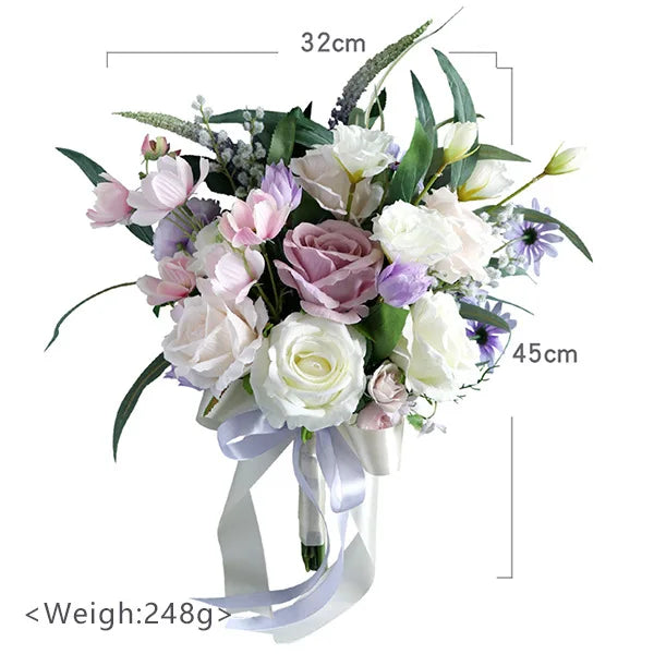 Tejesa  white Colour Handmade Artificial  Flowers  Wedding Bouquet for Bride / Bridal Bouquet for Boho Wedding Ceremony Decor