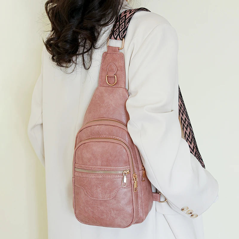 Hemasa Women's Chest Pack Crossbody Bag Luxury Design Durable PU Leather Handbag Chest Bag Vintage Leisure Ladies Handbag Shoulder Bag
