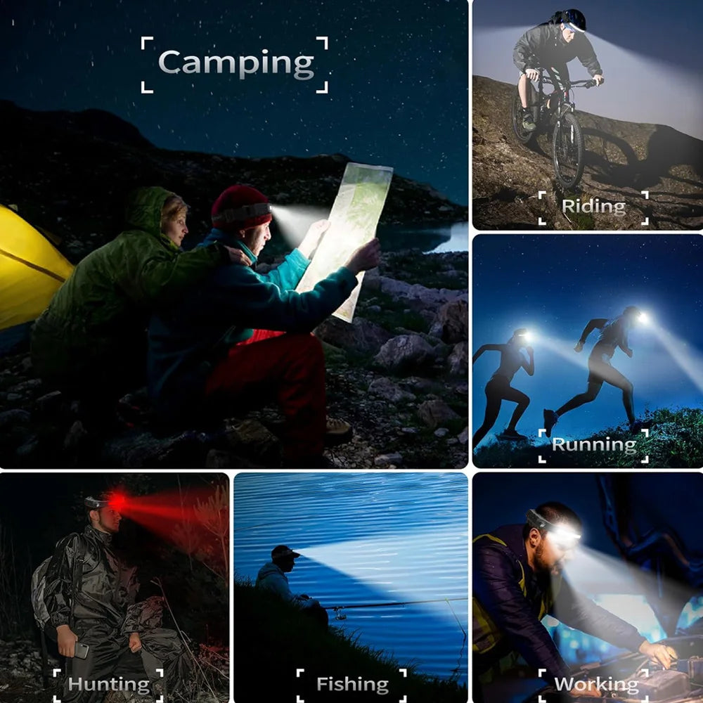 Hemasa COB LED Sensor Headlamp USB Rechargeable Light with Built in Battery Multiple Lighting Modes Lamp for Outdoor /Camping /Fishing