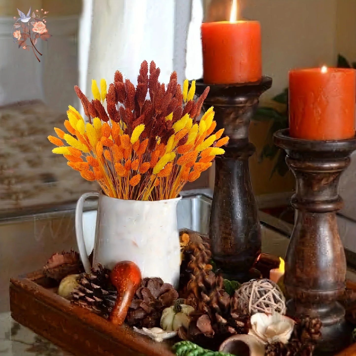 100Pcs Natural Dried Gem Grass Bouquet Jewelry Grass Phalaris Flower for Vase Filler Boho Home Table Wedding Party Decoration