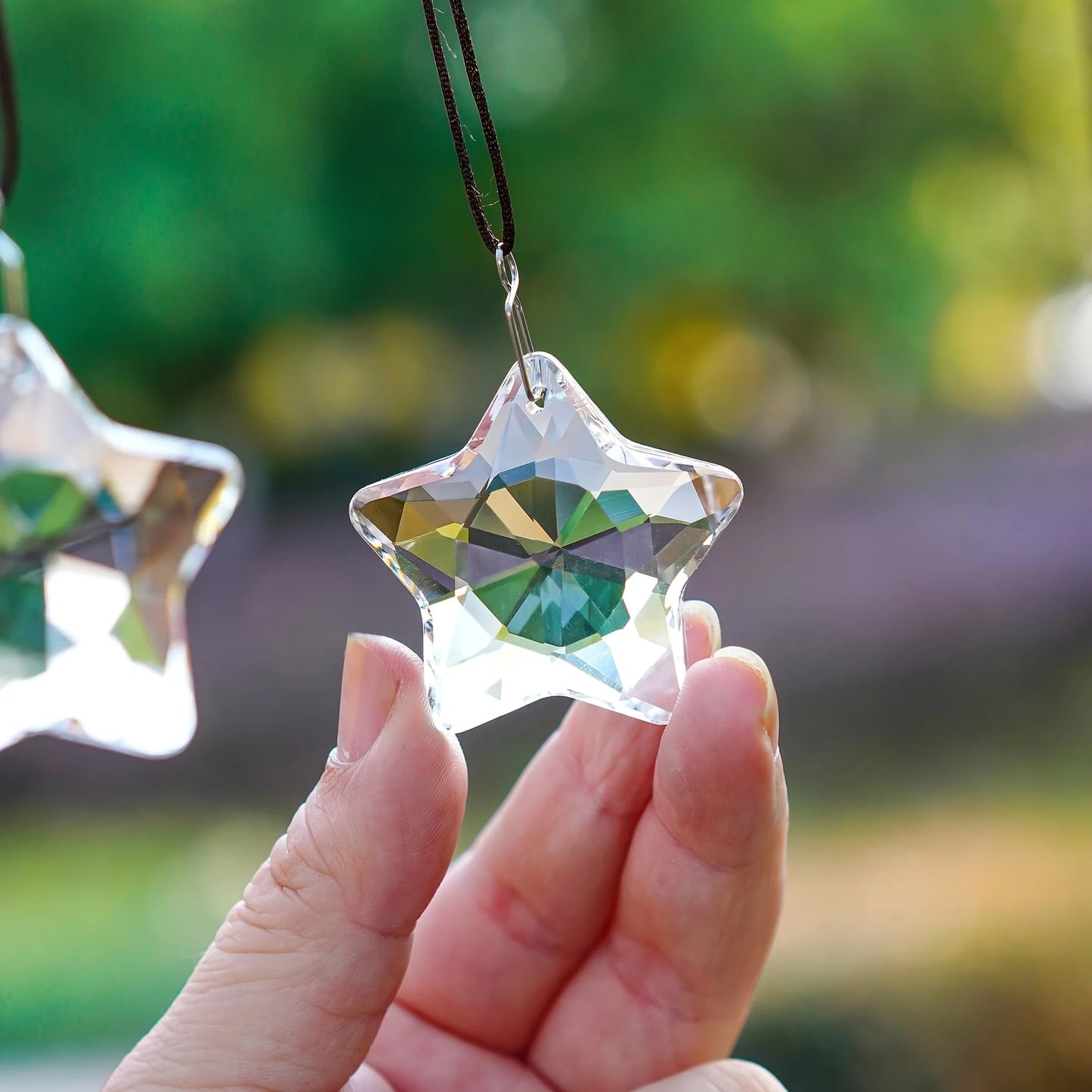 Tejesa 2-piece 2-inch Crystal Sun Catcher Prism Window Star Hanging Crystal Clear Hanging Crystal for Balcony, Chandelier, Garden Decor
