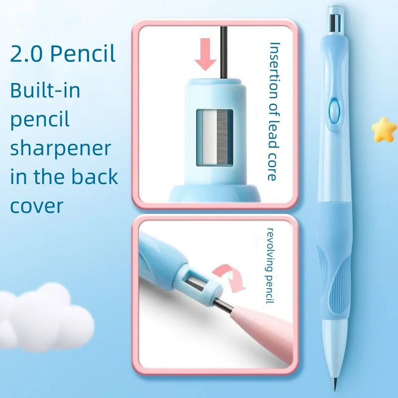 Hemasa Automatic Pencil 2.0mm Thick Lead Excellent Grip Activity Pencil Write Constantly Elementary School Students