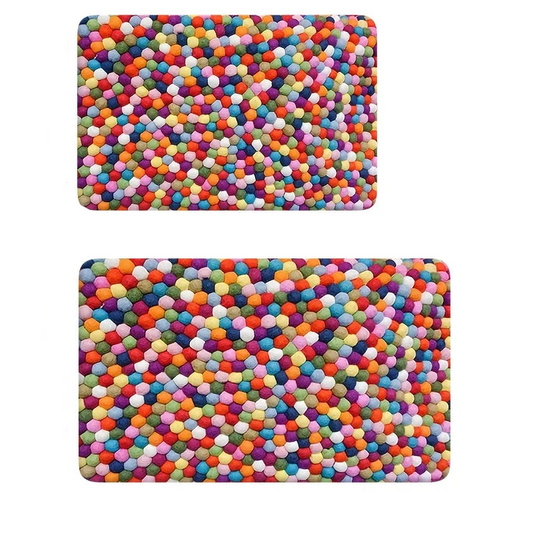 Hemasa Colorful Pompom Pattern Bath Mat/Soft Flannel Non-Slip Rug/Decorative Floor Carpet for Bathroom/ Living Room/ Bedroom/ Kitchen