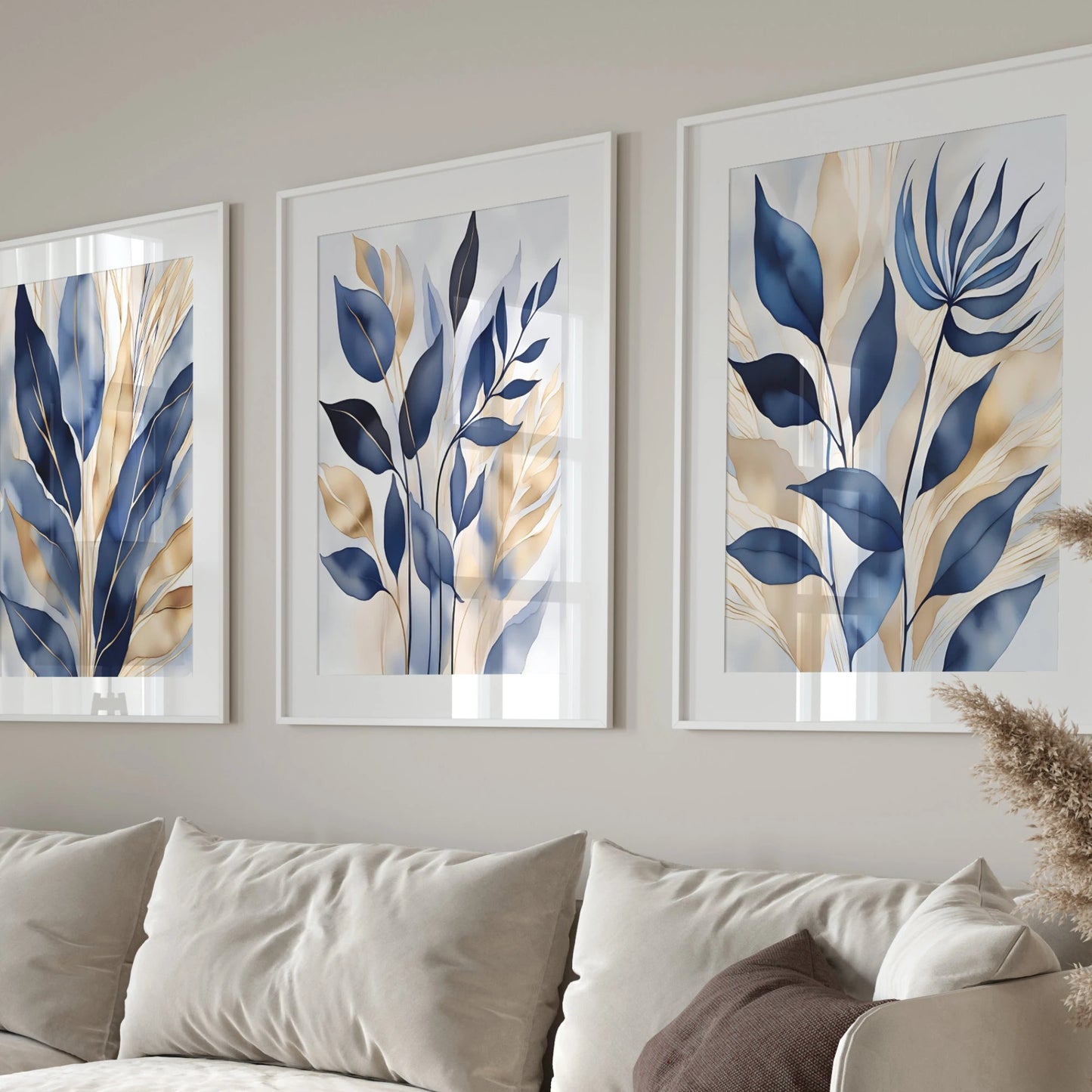 Retro Blue Botanical Abstract Printable Modern Leaves Art Poster Canvas Painting Wall Prints Picture for Living Room Home Decor