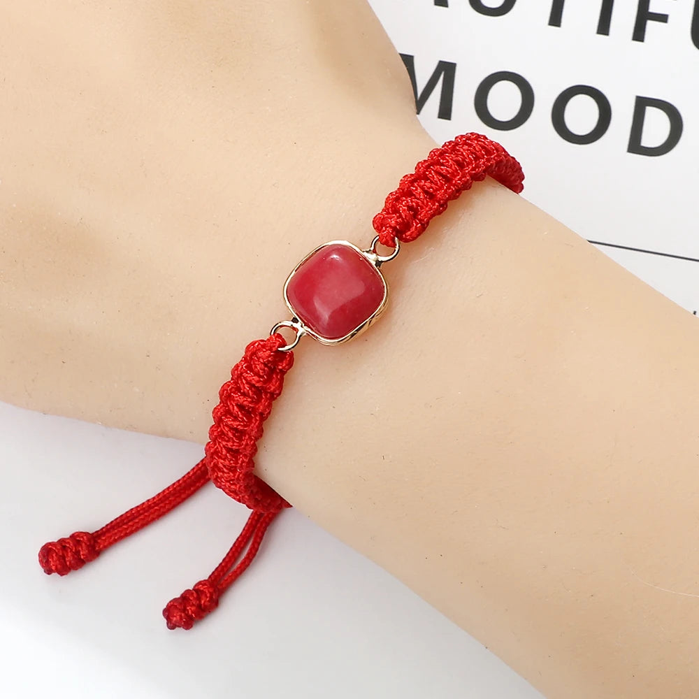 Lucky Red String Bracelets Women Men Lovers' Handmade Braided Rope Natural Stone Pendant Charm Bracelets Friendship Jewelry Gift