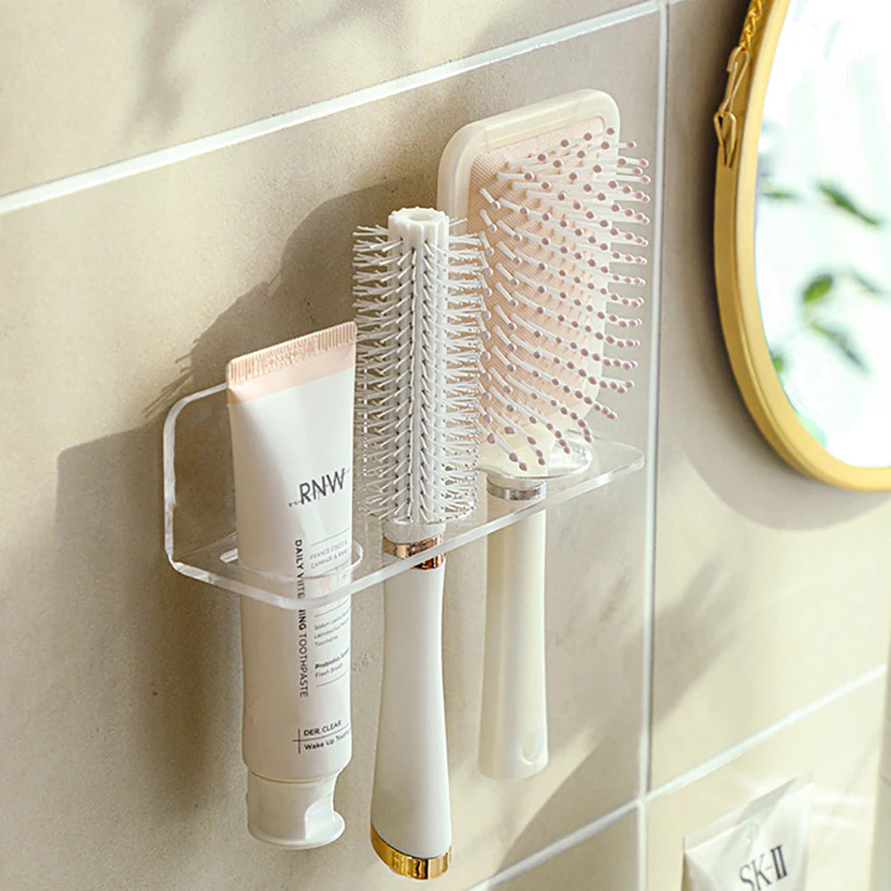 Hemasa Acrylic Comb Holder Organizer Storage Shelf Clear Transparent Wall-Mounted Hair Brushes Rack Bathroom Accessories Home Shelves